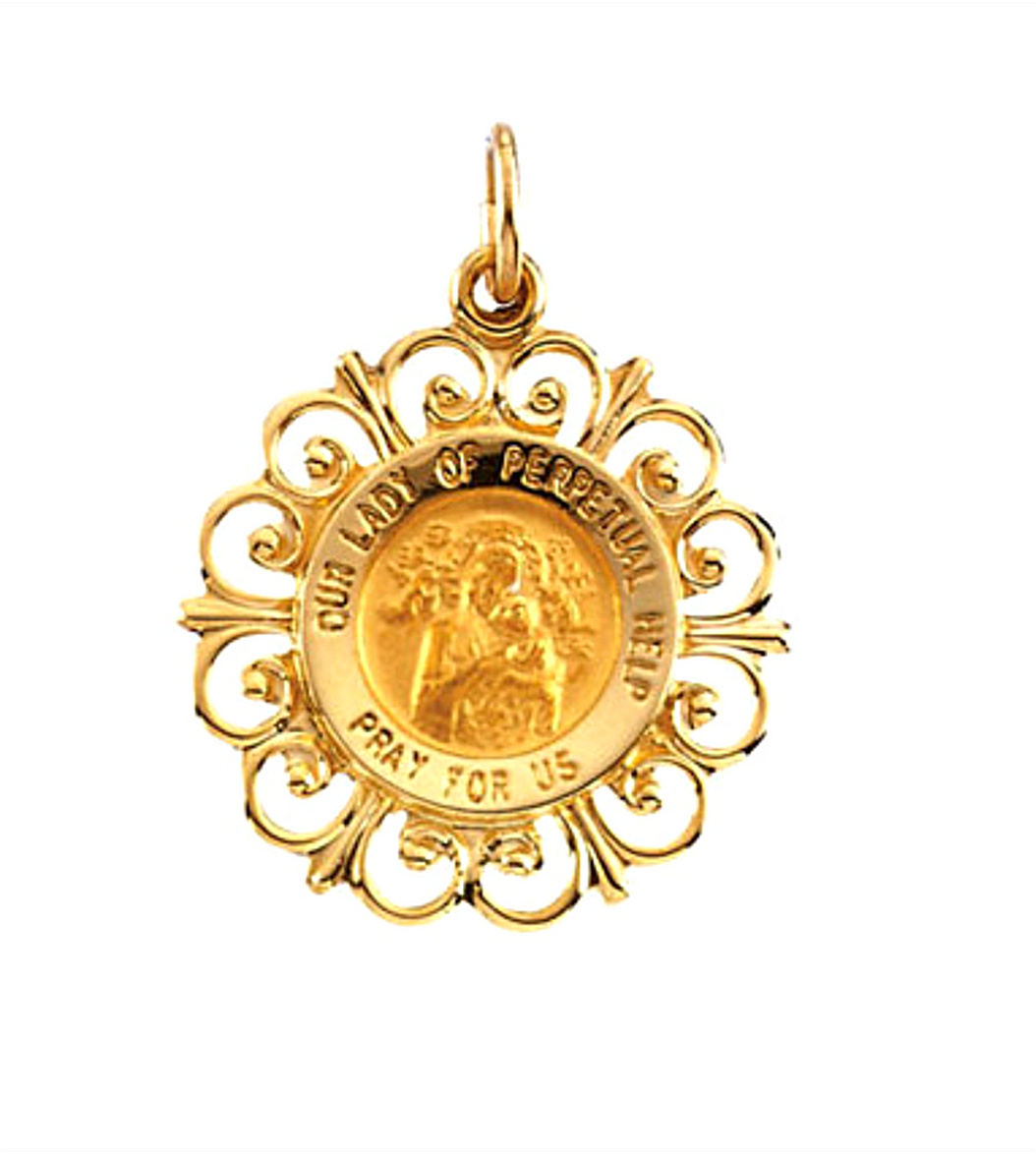 14k Yellow Gold Round Our Lady of Perpetual Help Medal 18.5 (MM).