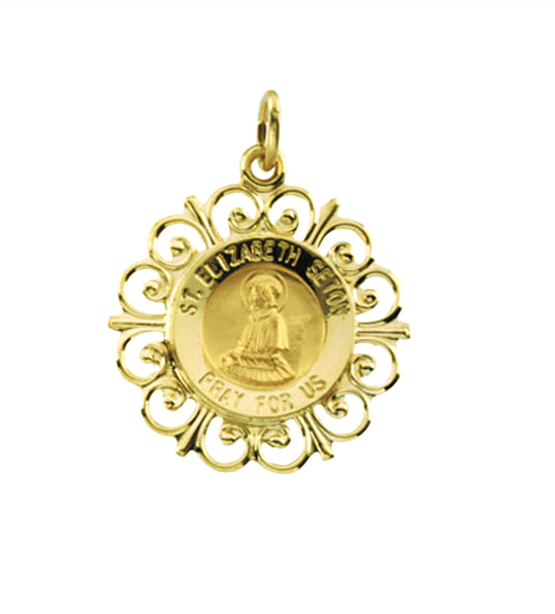 14k Yellow Gold Round St. Elizabeth Seton Medal (18.5 MM ).