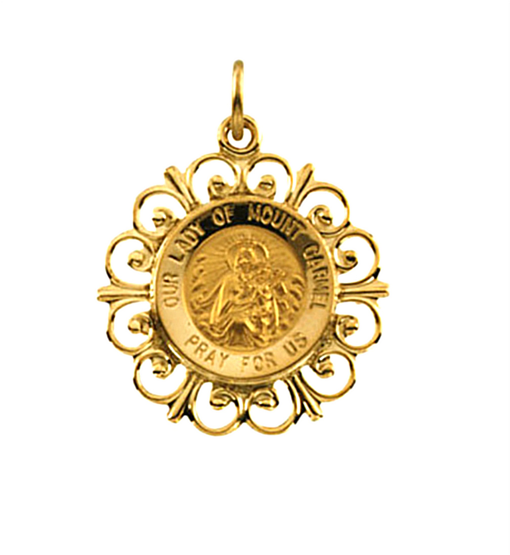 14k Yellow Gold Our Lady of Mount Carmel Medal 18.5 MM R41494_1000MP