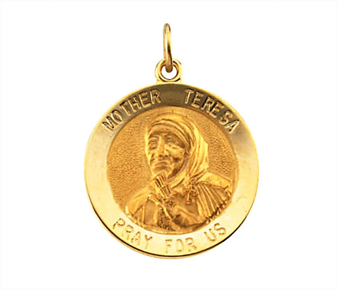 14k Yellow Gold Round Mother Teresa Medal (18 MM) R41562_1000MP