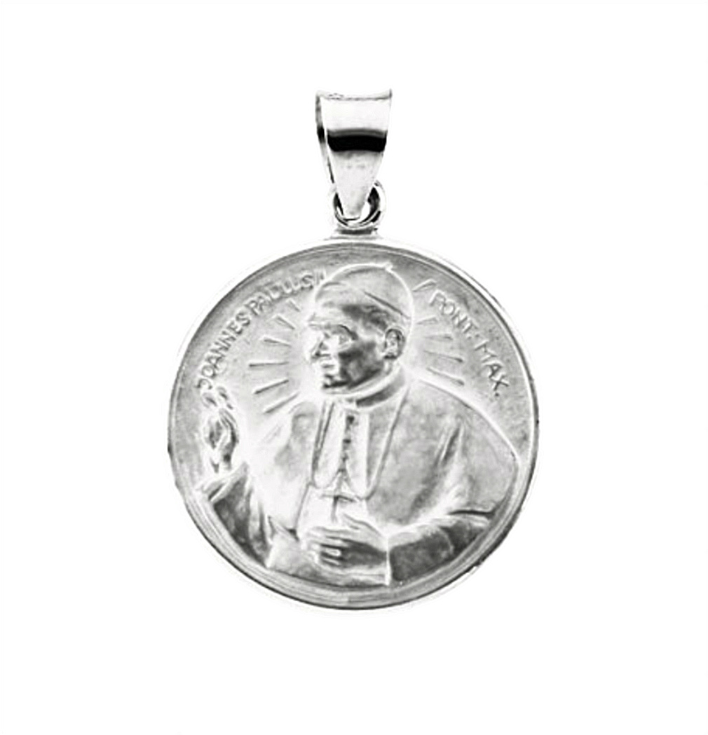 14k White Gold Round Hollow Pope John Paul II Medal (20.75 MM) R41606_1000MP