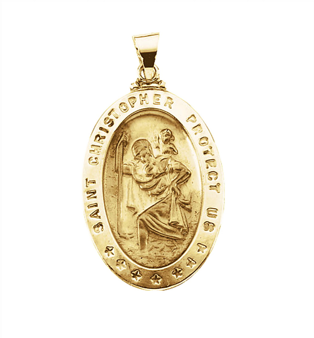 14k Yellow Gold Hollow Oval St. Christopher Medal (28.75x20 MM).