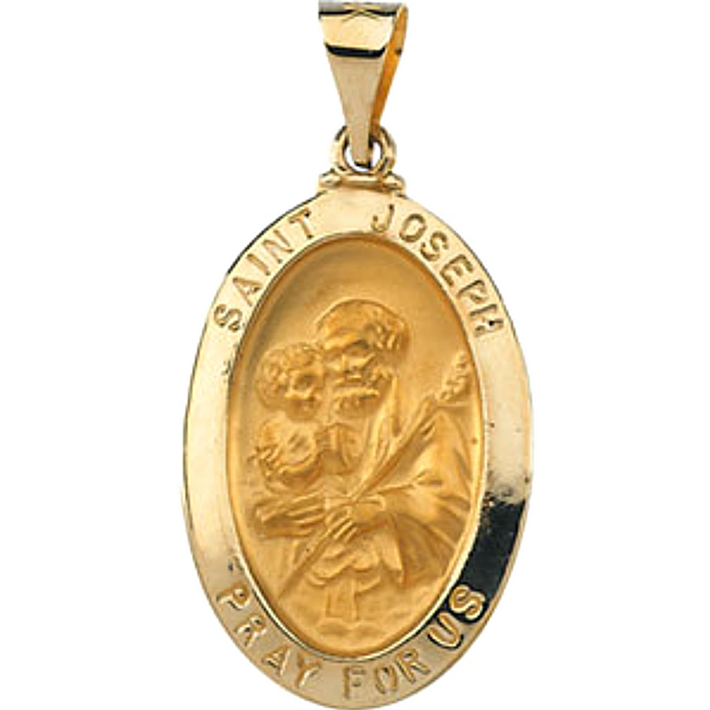 14k Yellow Gold Hollow Oval St. Joseph Medal (23.25x16 MM)