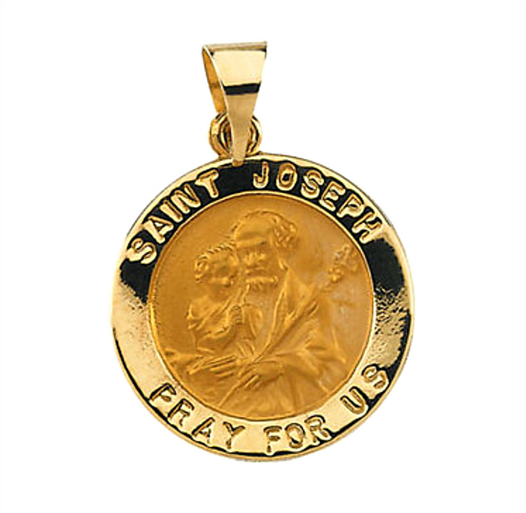 14k Yellow Gold Hollow Round St. Joseph Medal (18.25 MM)