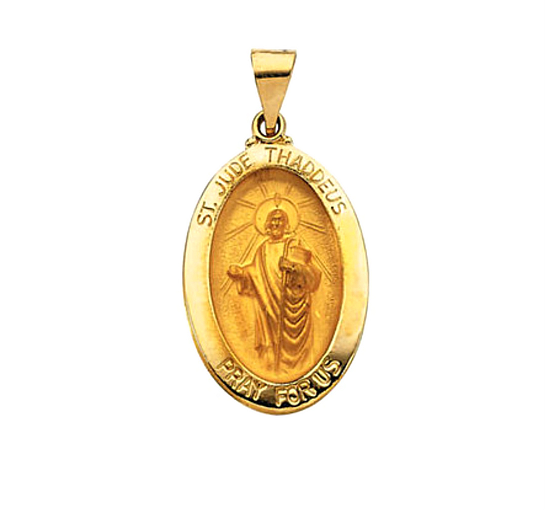 14k Yellow Gold Hollow Oval St. Jude Medal (23.25x16MM)