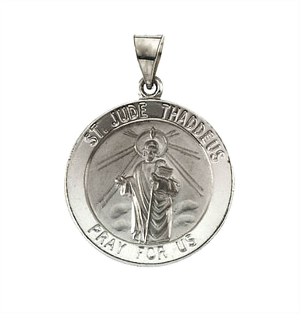 14k White Gold Hollow Round St. Jude Medal (22.25MM)