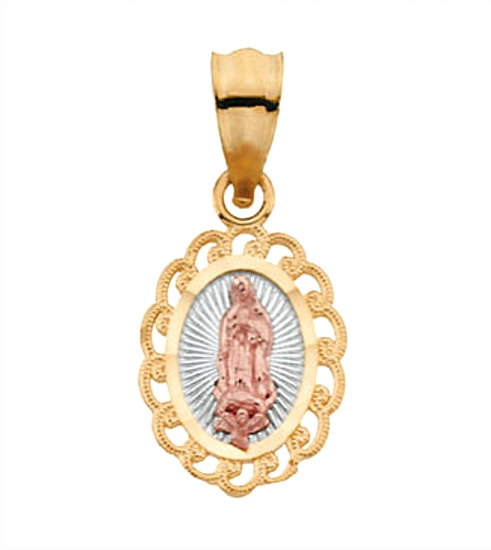 14k Yellow Gold Tri-Color Our Lady of Guadalupe Oval Pendant (11x8.5 MM) R41651_1000MP