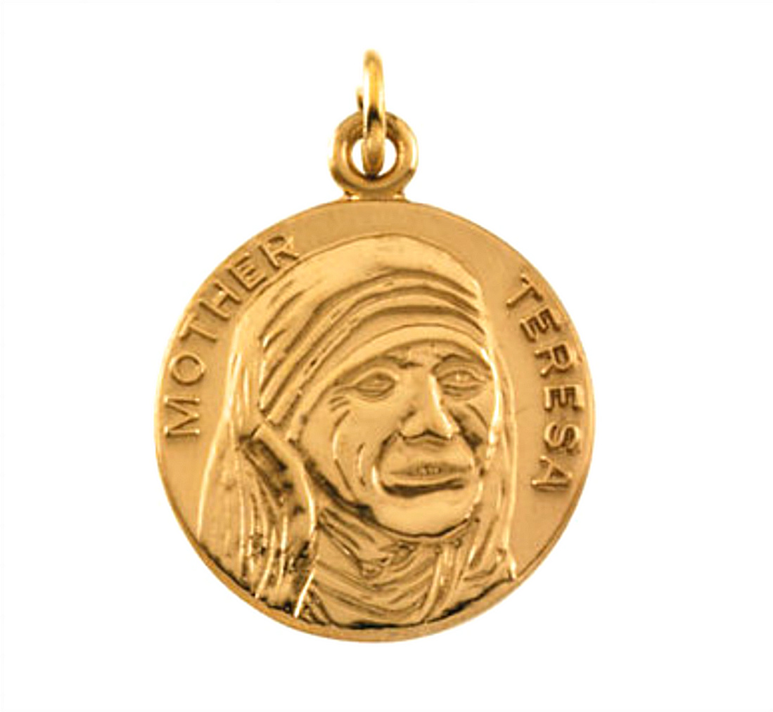 14k Yellow Gold Round Blessed Mother Teresa Medal (18 MM) R41736_1000MP