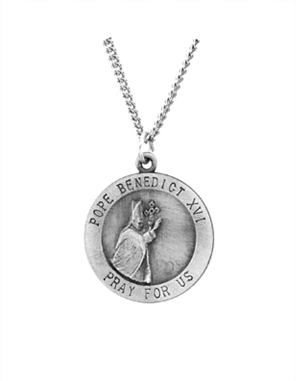 Sterling Silver Round Pope Benedict Necklace, 18