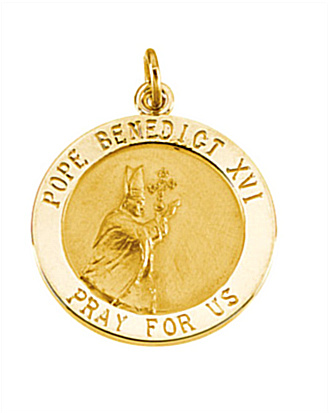 14k Yellow Gold Round Pope Benedict Medal (18.5 MM).