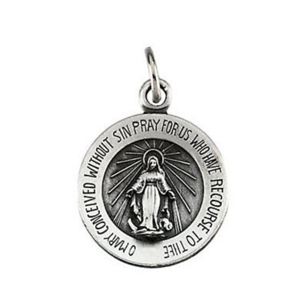 Sterling Silver Miraculous Medal Necklace, 18