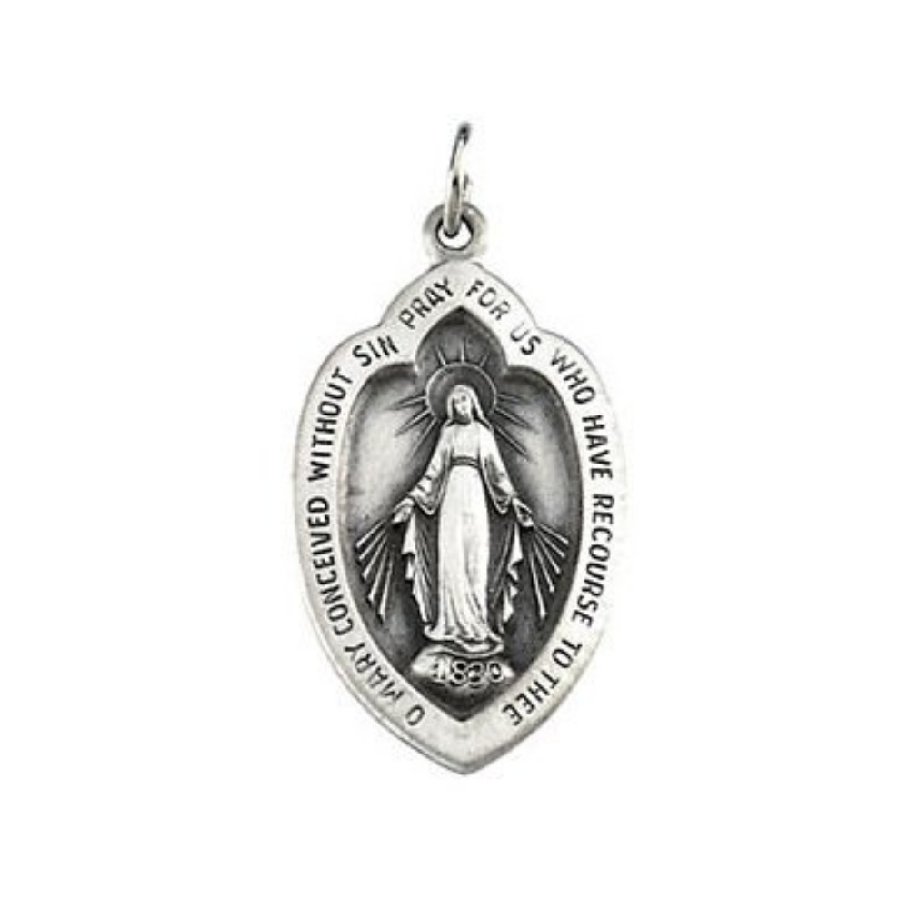 14k White Gold Badge Shaped Miraculous Medal 18x12 MM R5022_1000MP