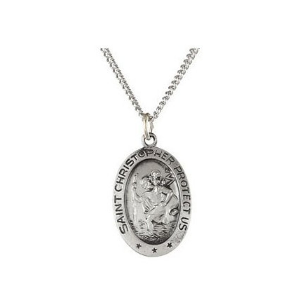 Sterling Silver Oval St. Christopher Necklace, 18