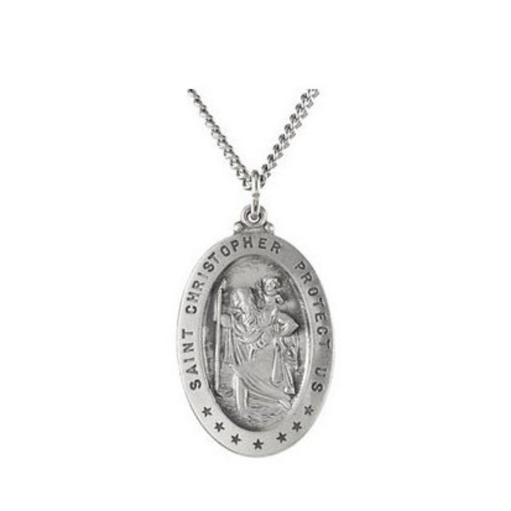 Sterling Silver Oval St. Christopher Necklace, 18