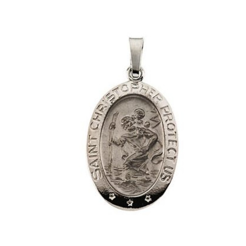 14k White Gold Oval St. Christopher Medal 19x14 MM R5023_1000MP