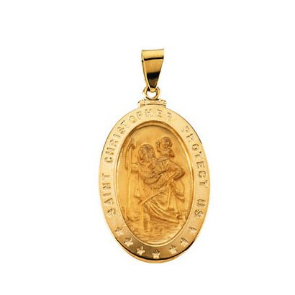 18k Yellow Gold Oval St. Christopher Medal 29x20 MM R5023_1000MP