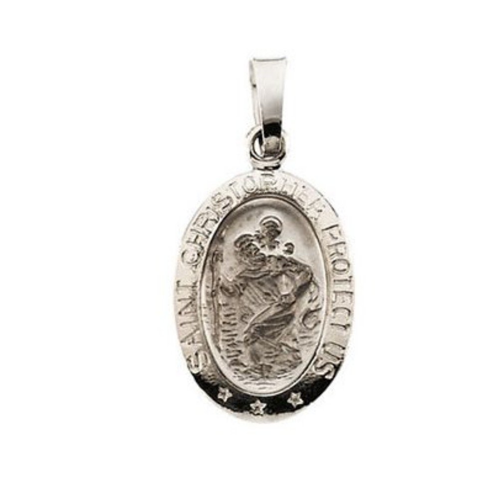 14k White Gold Oval St. Christopher Medal 15x11 MM R5023_1000MP