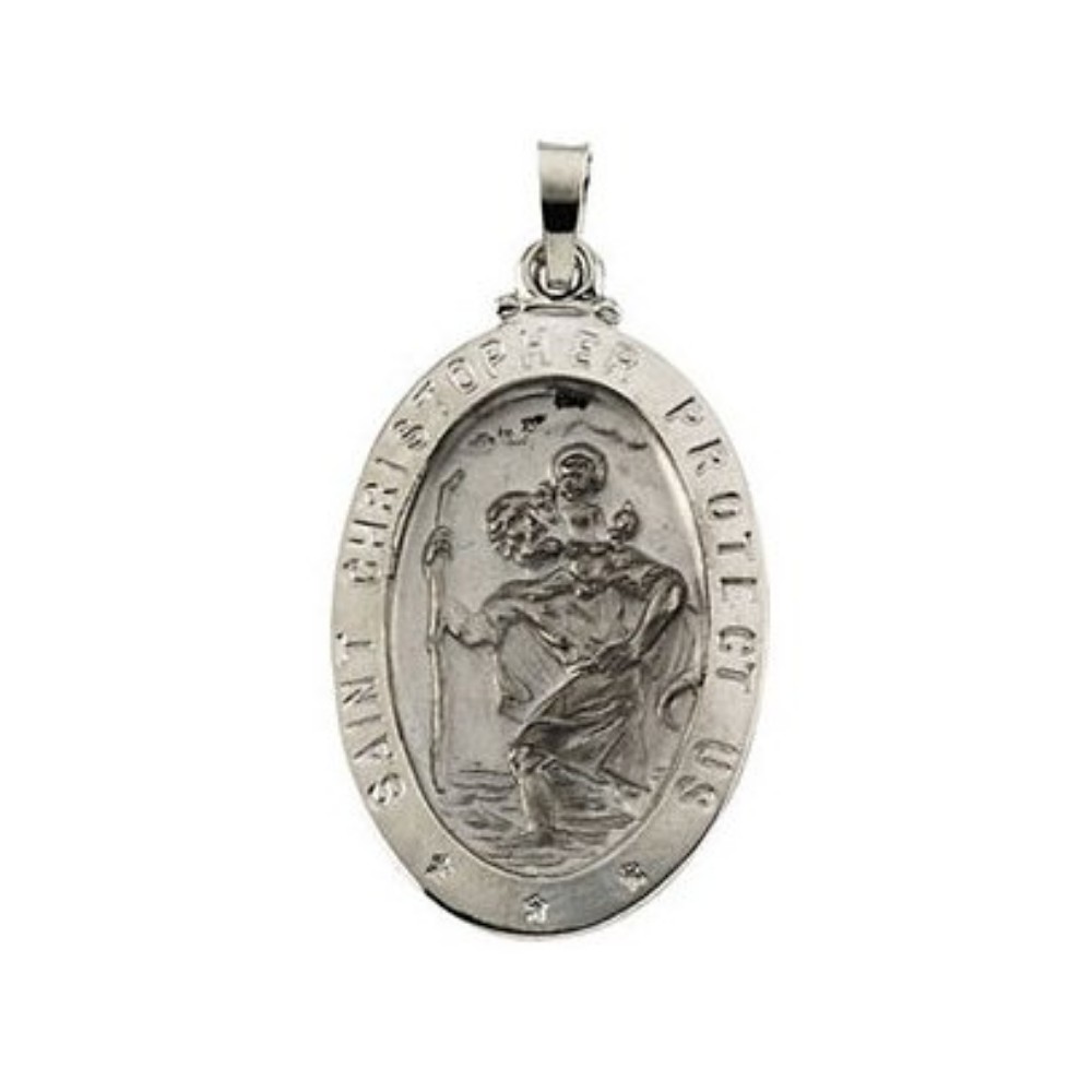 14k White Gold Oval St. Christopher Medal 25x18 MM R5023_1000MP