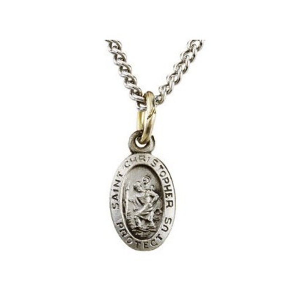 Sterling Silver St. Christopher Oval Medal Necklace, 18" 12.25x8.75 MM R5023_1000M