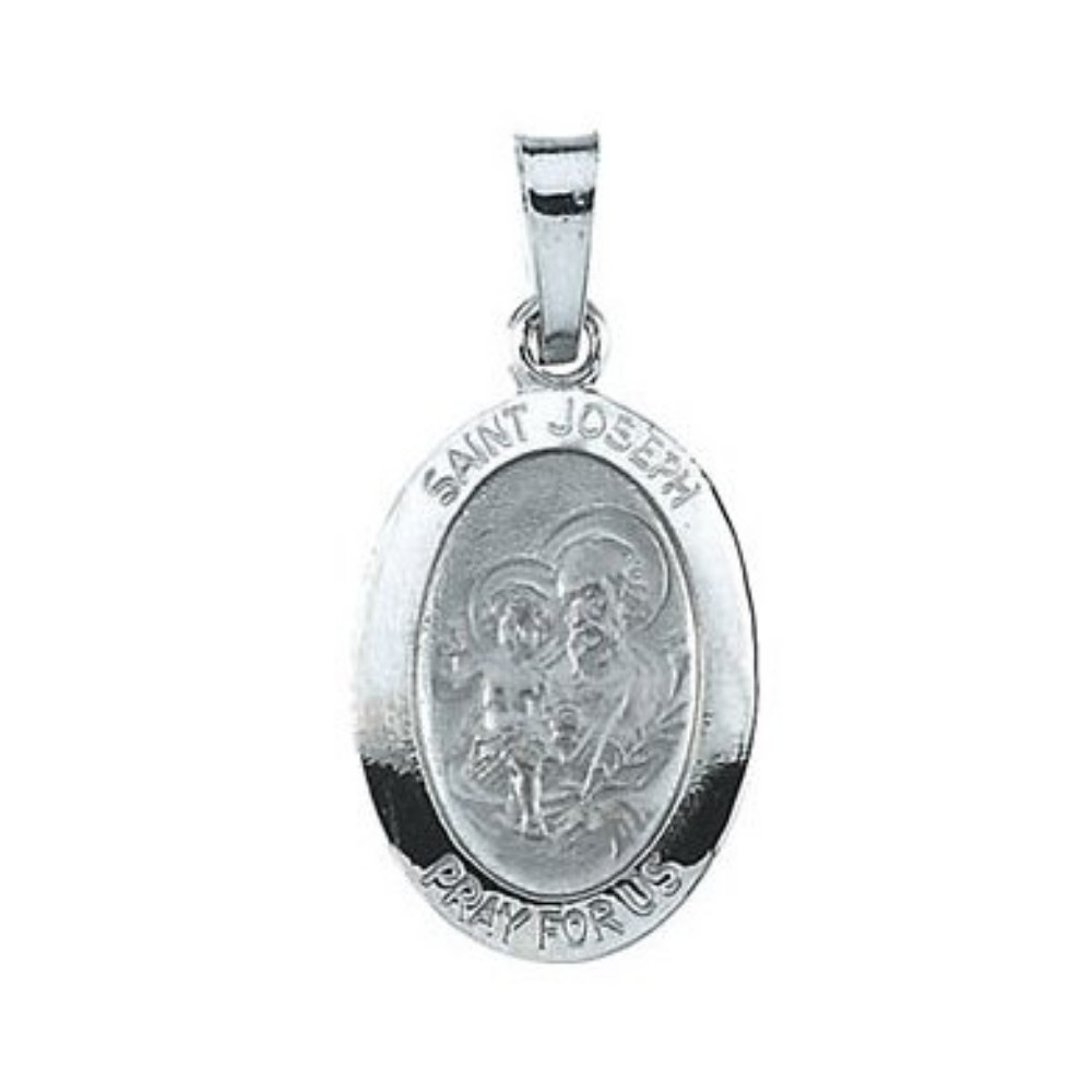 14k White Gold St. Joseph Oval Medal 15x11 MM R5038_1000MP