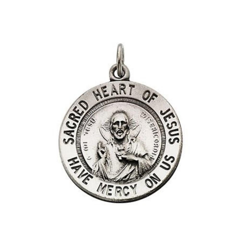 Sterling Silver Sacred Heart of Jesus Necklace, 24
