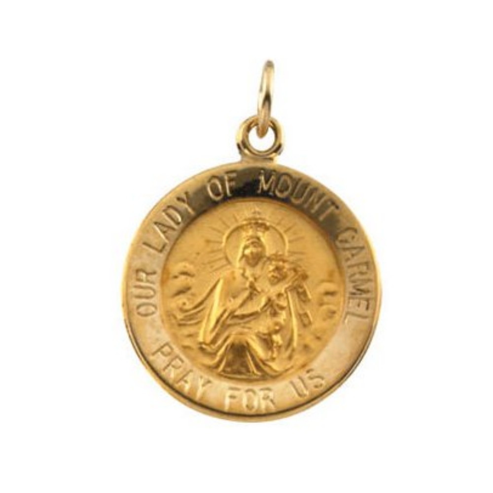 14k Yellow Gold Our Lady of Mount Carmel Medal Pendant 15 MM R5040_1000MP