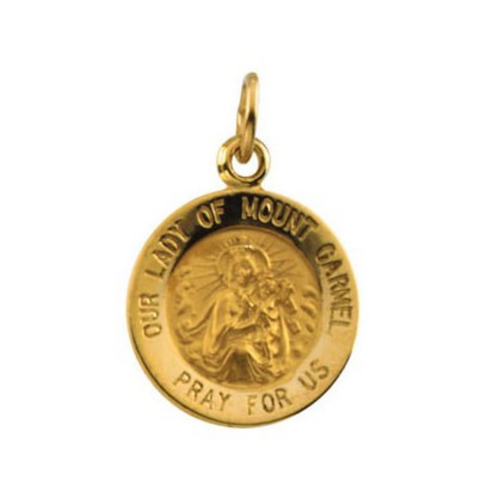 14k Yellow Gold Our Lady of Mount Carmel Medal Pendant 12 MM R5040_1000MP