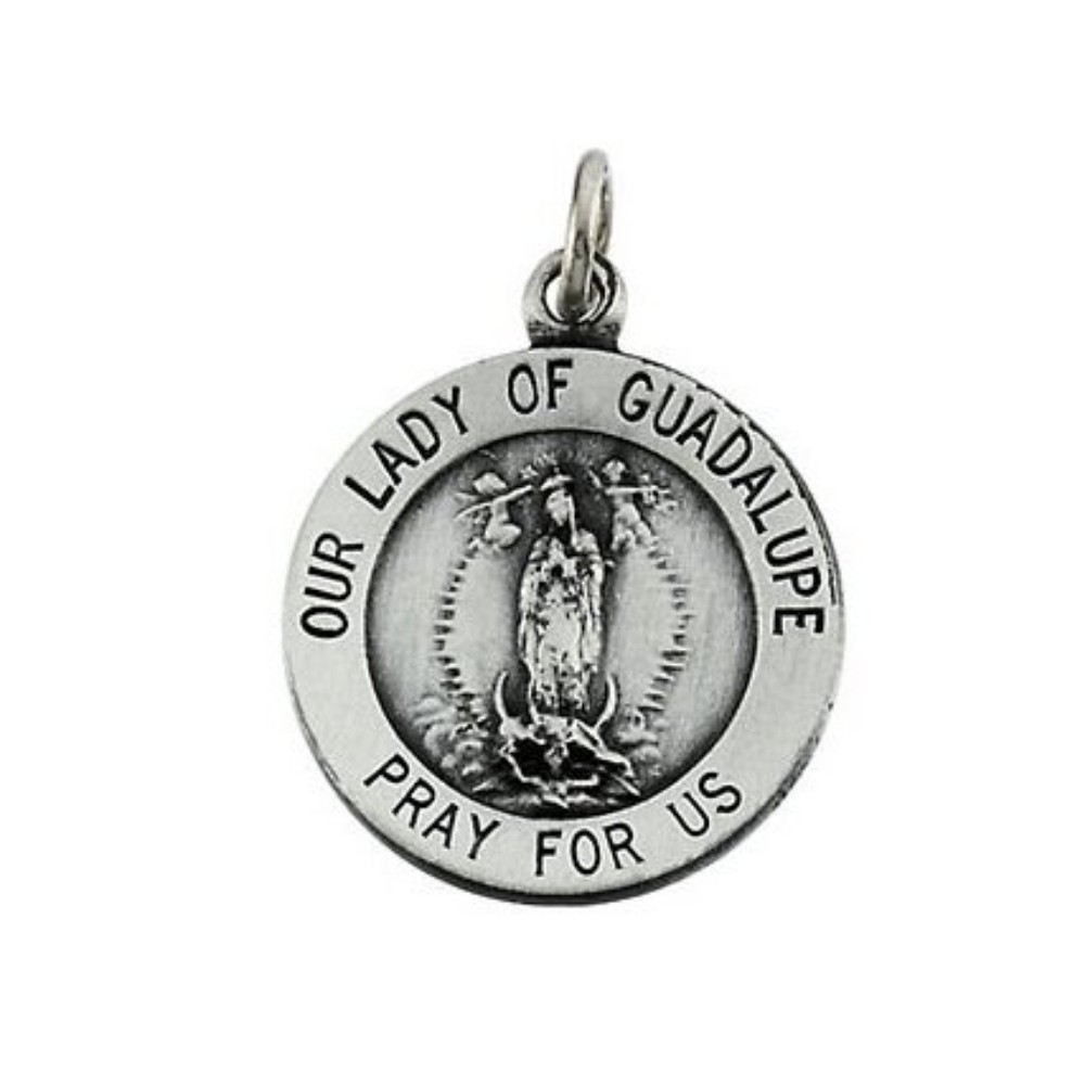 Sterling Silver Round Our Lady of Guadalupe Medal 15 MM R5042_1000MP
