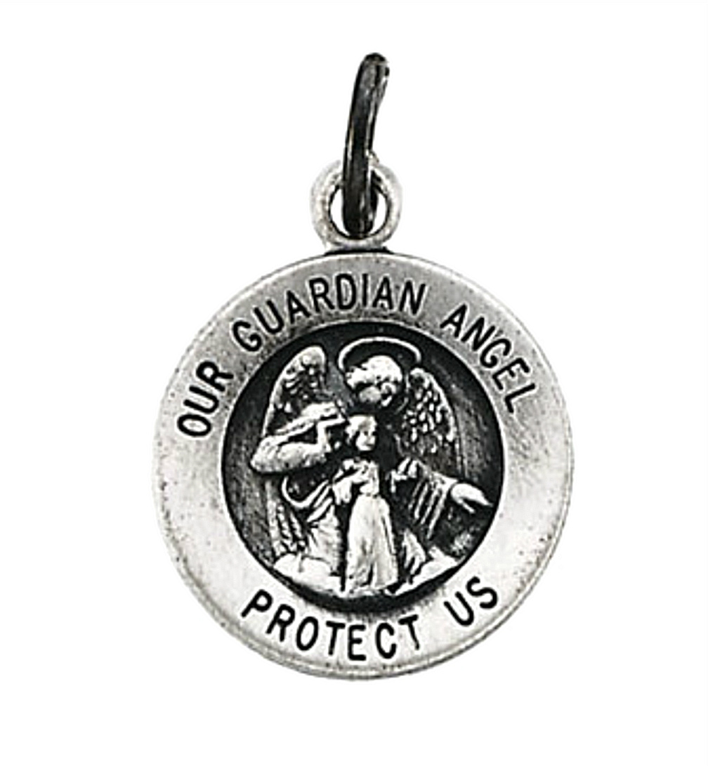 Rhodium Plated Sterling Silver Guardian Angel Medal (11.8 MM) R5043_1000MP