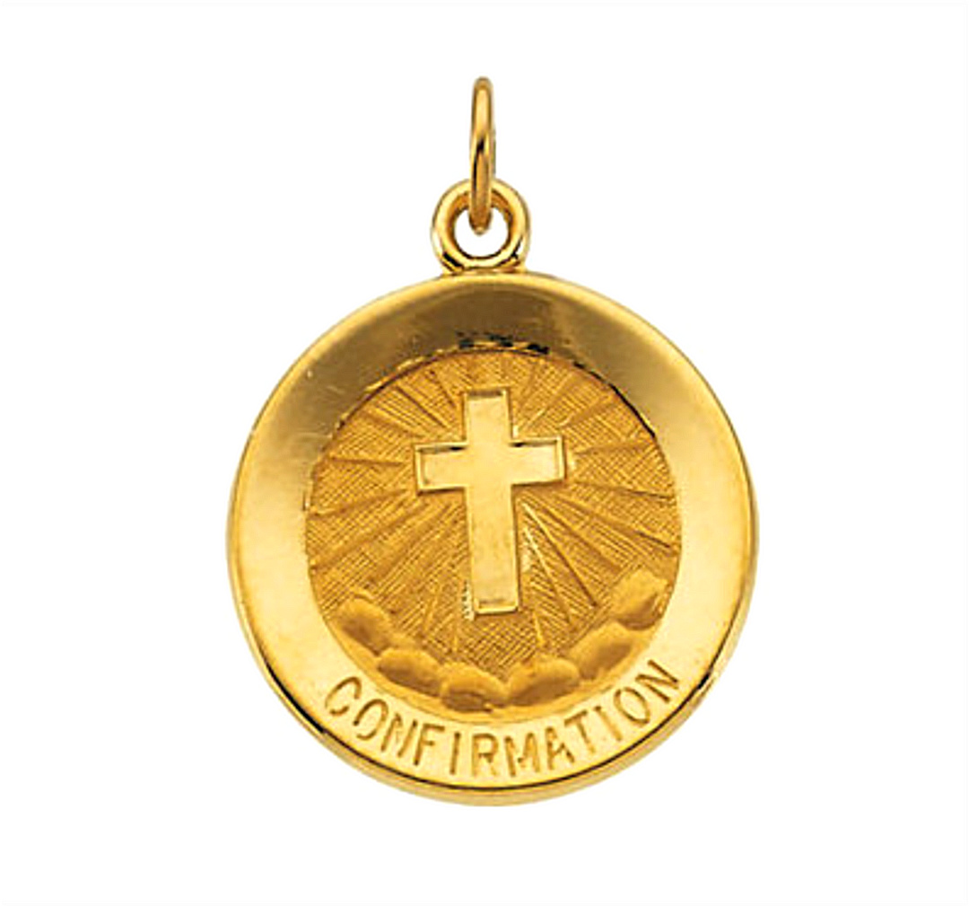 14k Yellow Gold Confirmation Medal with Cross (15 MM) R5045_1000MP