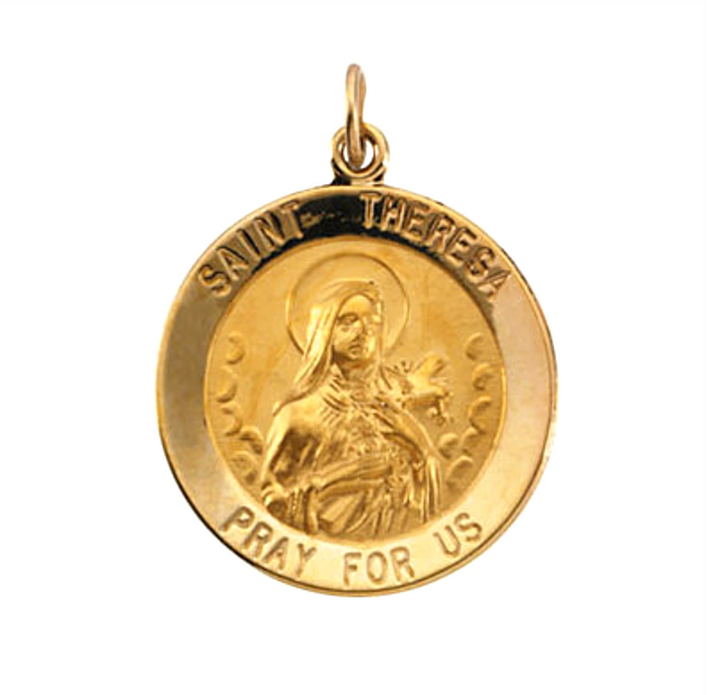 14k Yellow Gold Round St. Theresa Medal (22MM)
