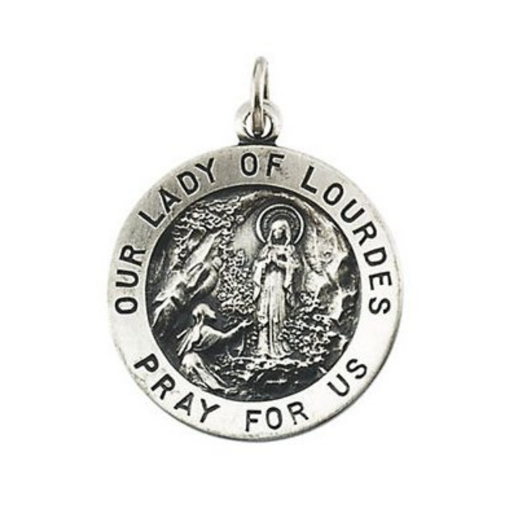 Sterling Silver Round Our Lady of Lourdes Medal 18.25 MM R5049_1000MP
