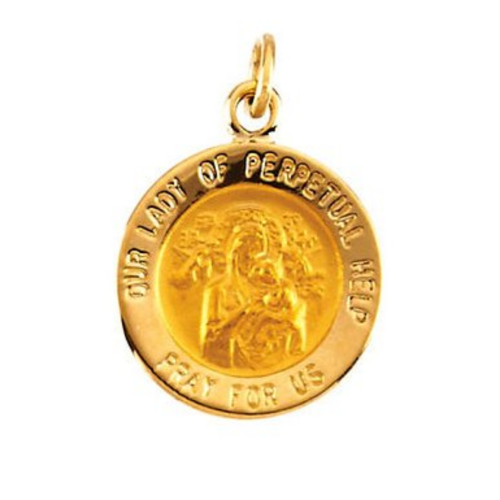 14k Yellow Gold Round Our Lady of Perpetual Help Medal 12 MM R5050_1000MP