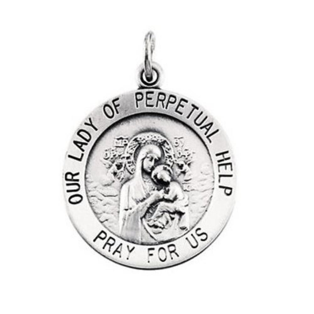 Sterling Silver Round Our Lady of Perpetual Help Necklace, 18 Inches 18.25 MM R5050_1000MP