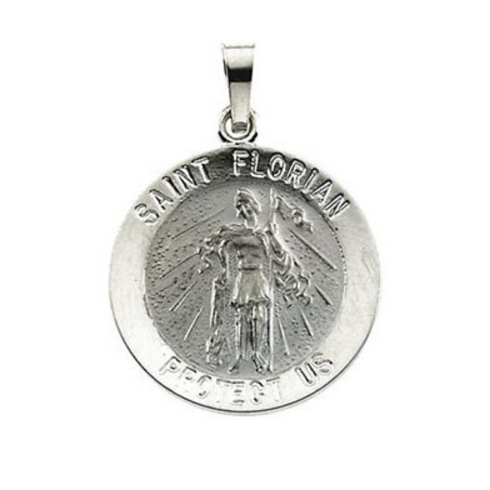 14k White Gold Round St. Florian Medal 18 MM R5053-1000MP