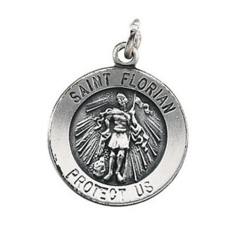Sterling Silver Round St. Florian Medal 14.75 MM R5053_1000MP