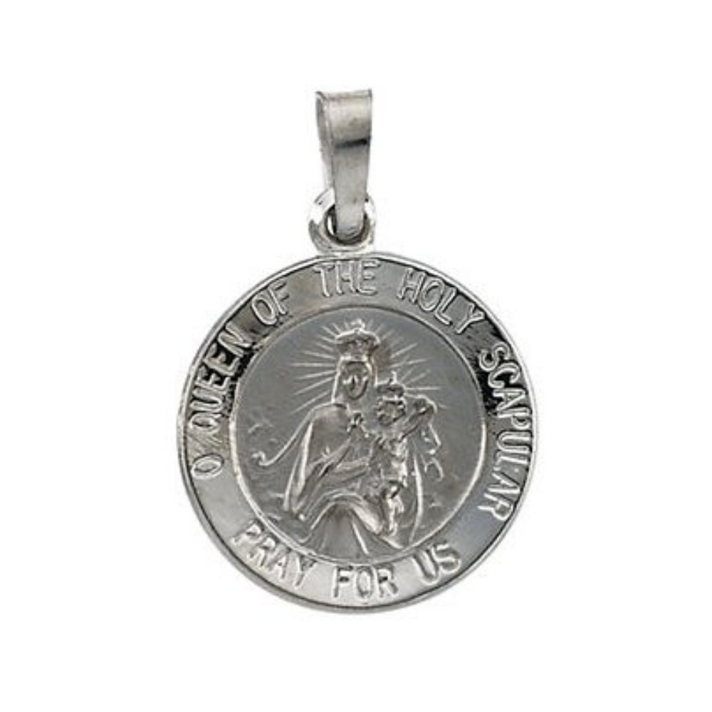 14k White Gold Round Scapular Medal 15 MM R5075_1000MP