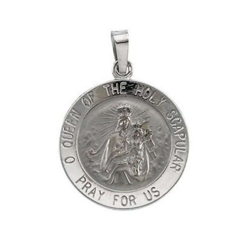 14k White Gold Round Scapular Medal 18 MM R5075_1000MP