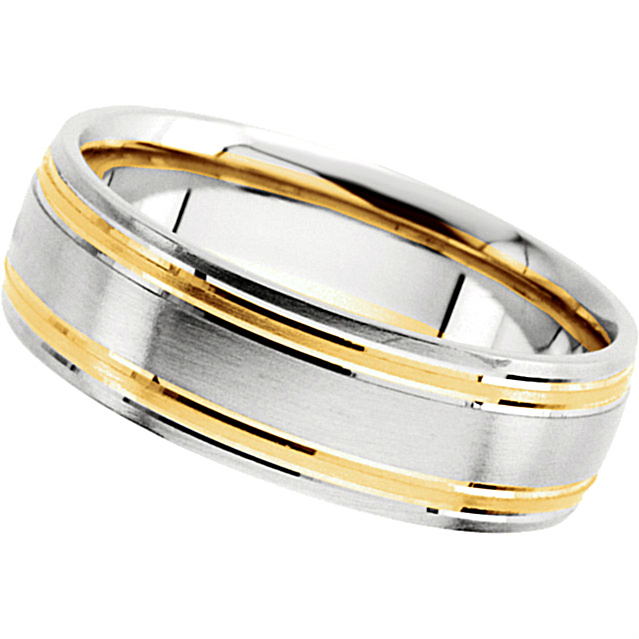 Satin Finish Grooved Comfort-Fit Band, 14k White and Rose Gold. 