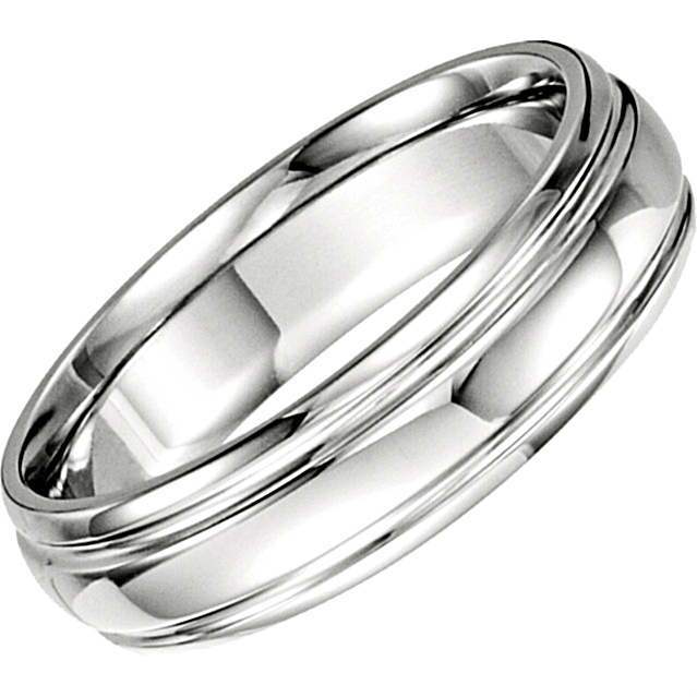 Comfort-Fit Grooved Design Band, 14k White Gold. 