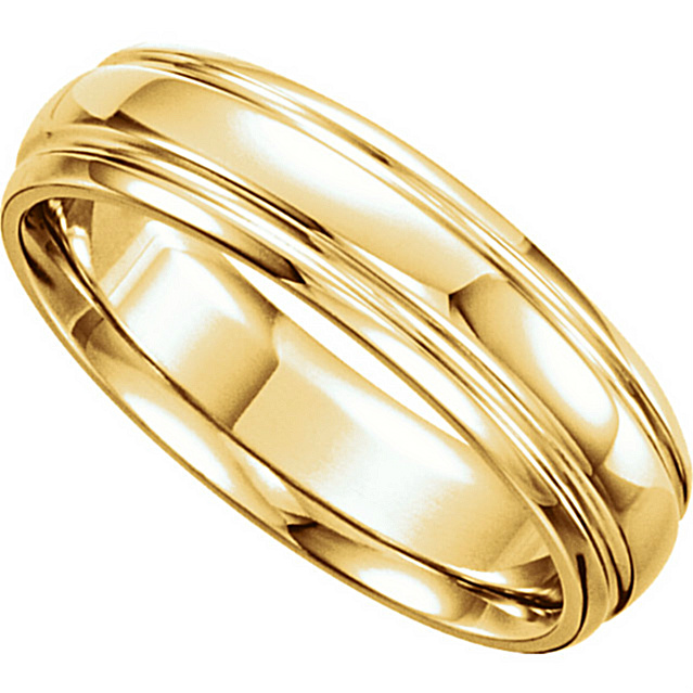 Comfort-Fit Grooved Design Band,  14k Yellow Gold. 