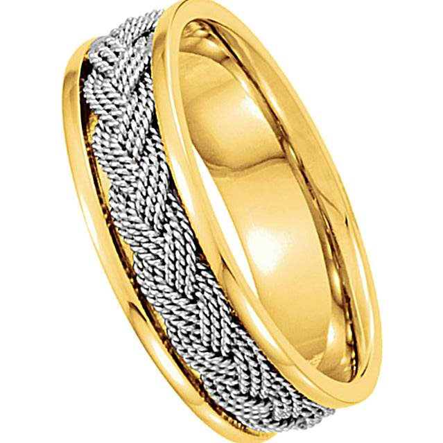 Two-Tone Hand-Woven Comfort-Fit Band,  14k Yellow and White Gold. 