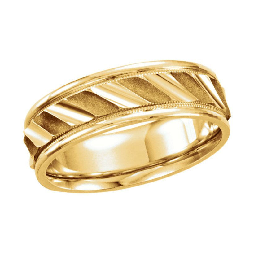 Fancy Grooved Design Comfort-Fit 10k Yellow Gold Band. 