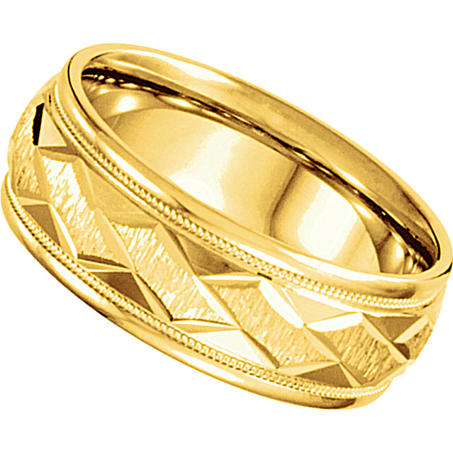 Diamond-Cut Ice Finished Comfort 10k Yellow Gold Fit Band. 