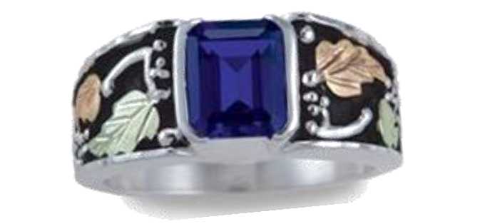 Created Birthstone Ring, Rhodium Plated Sterling Silver, 12k Green and Rose Gold Black Hills Silver Motif. 