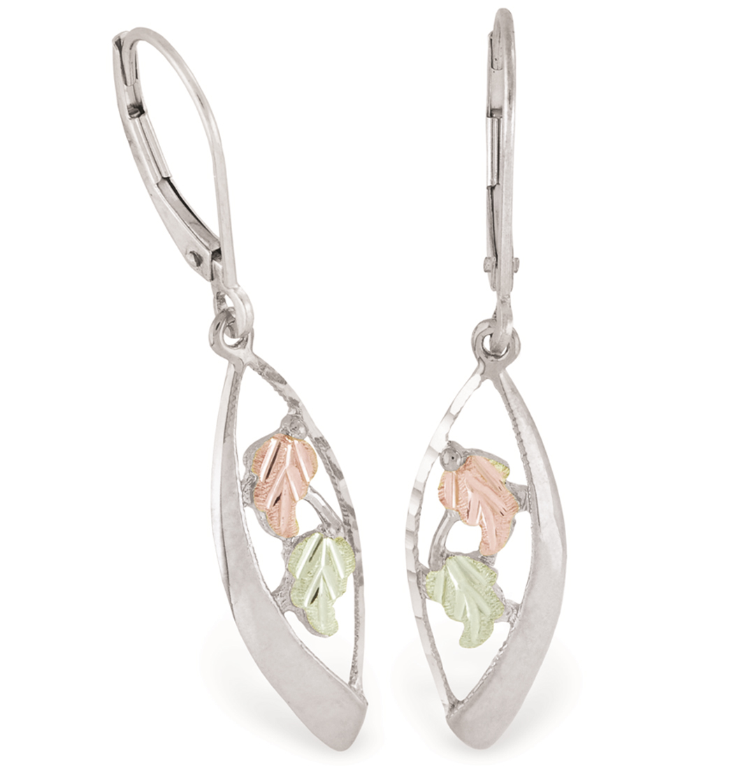 Diamond cut lever back Black Hills Gold Dangle Earrings. 