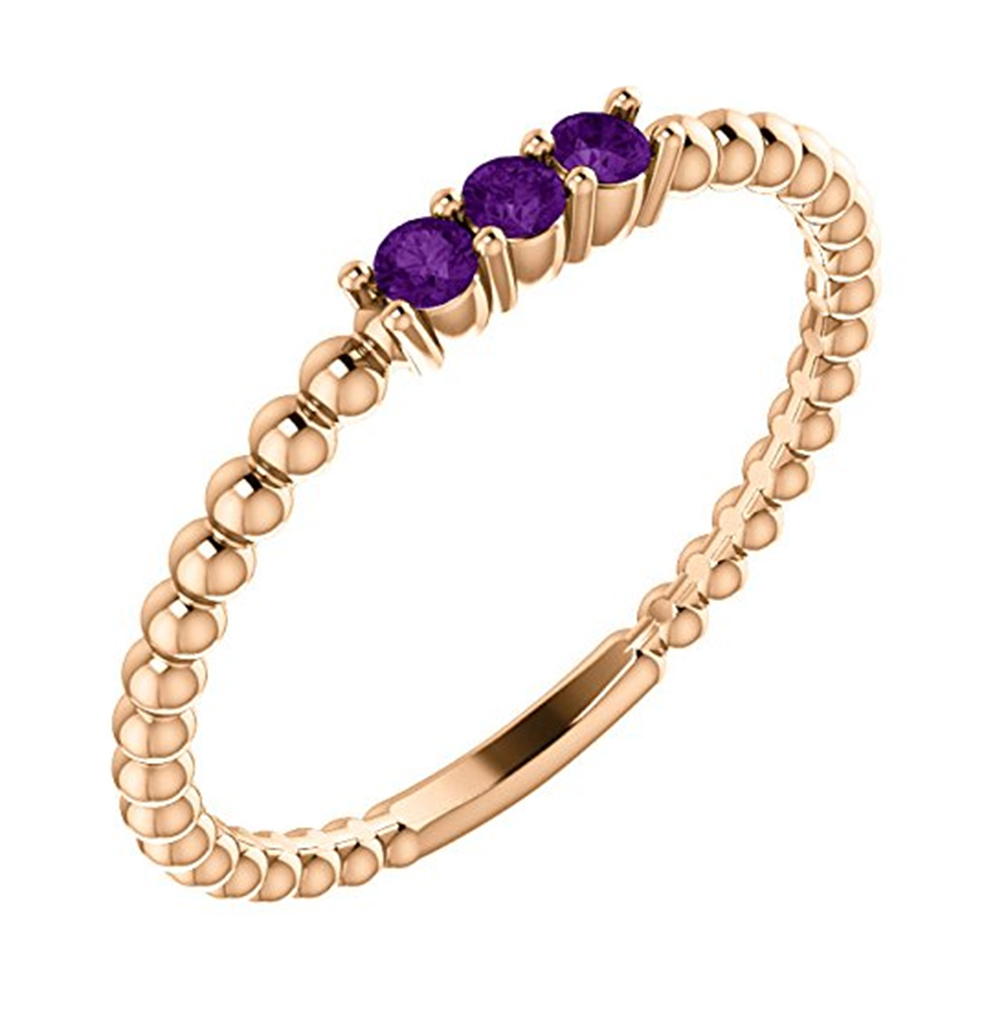 Amethyst Beaded Ring, 14k Rose Gold. 