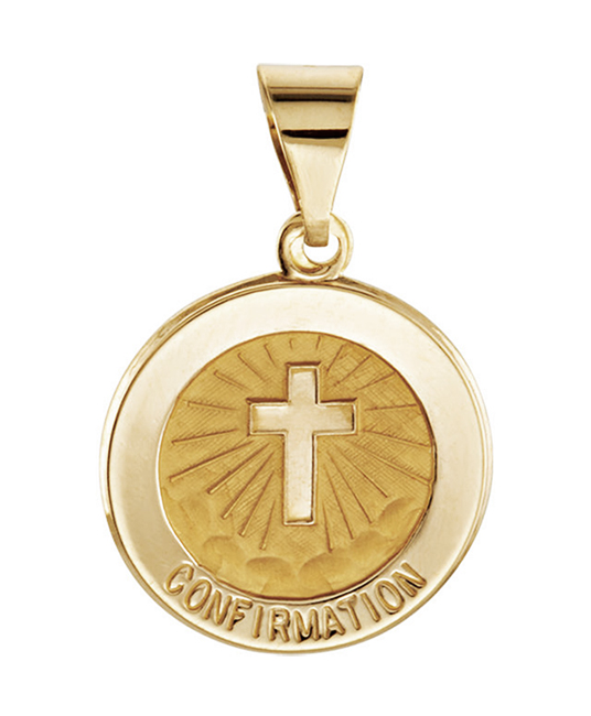14k Yellow Gold Round Hollow Confirmation Medal (14.75 MM).