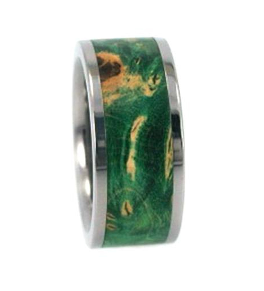 Dark Green Burl 10mm Comfort Fit Interchangeable Titanium Ring.