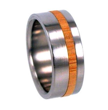 Bamboo Wood Stripe 8mm Comfort Fit Titanium Interchangeable Ring.